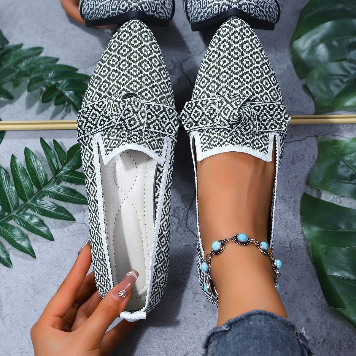 Bow-Tie Loafers | Breathable Mesh Slip-On Pointed Toe Flats