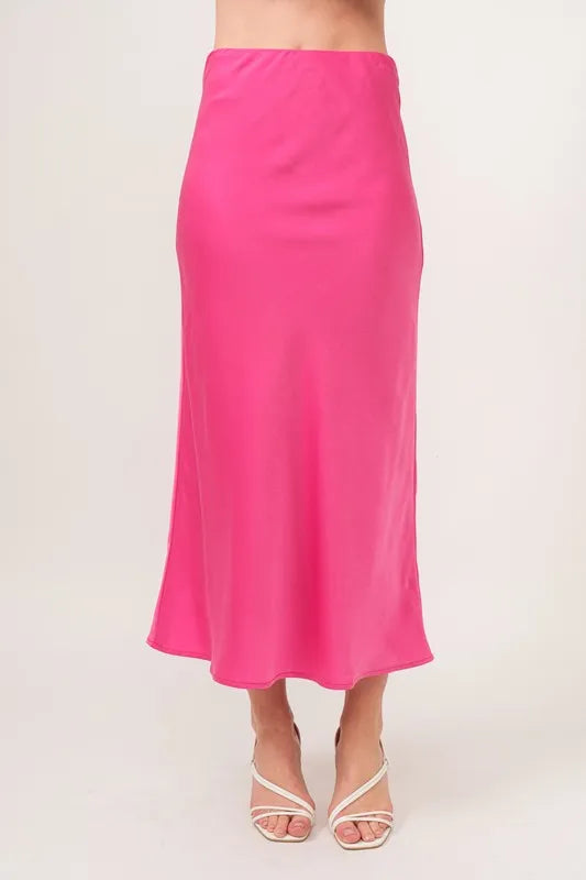 And The Why Solid Satin Midi Skirt FUCHSIA
