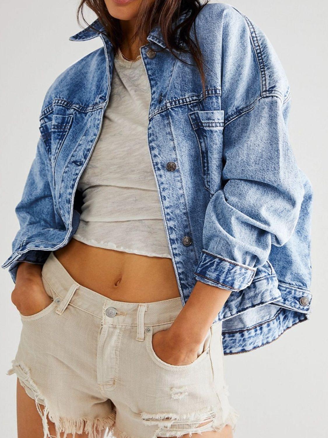 Pocketed Button Up Denim Jacket Light