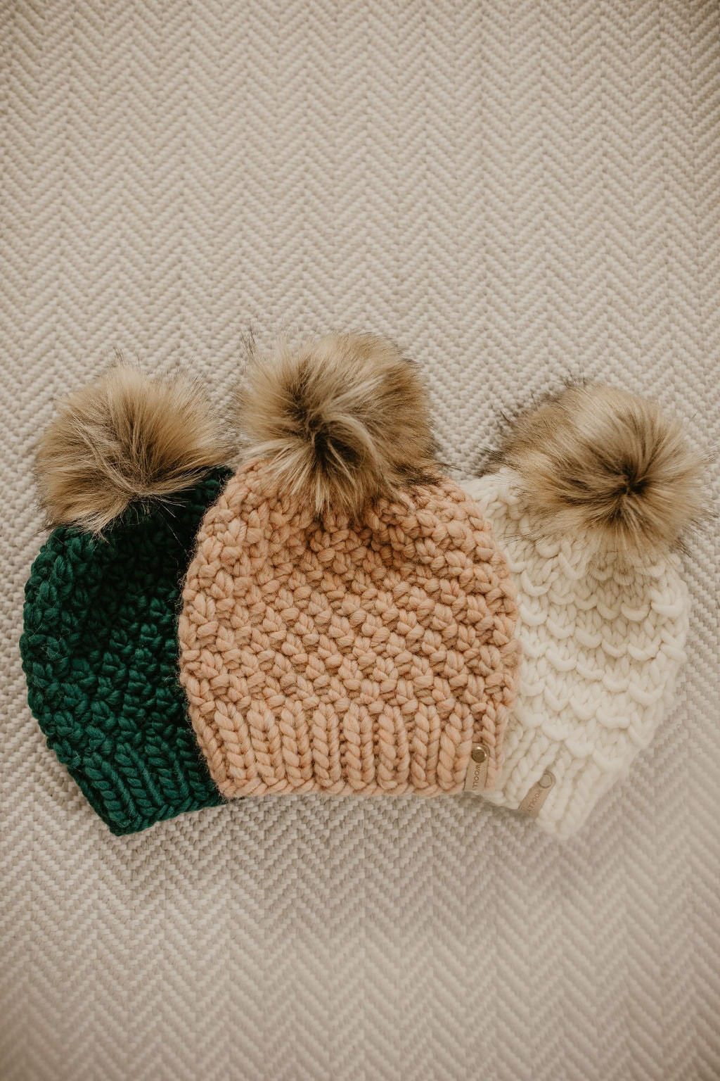 Ivory Peruvian Wool Knit Hat with Faux Fur Pom Pom