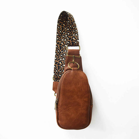The Isla Sling Bag with Guitar Strap | Dark Brown with Leopard Strap