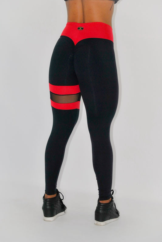 BUTT SCRUNCH LEG BAND RED AND BLACK LEGGINGS - High Waist Workout Leggings for Women