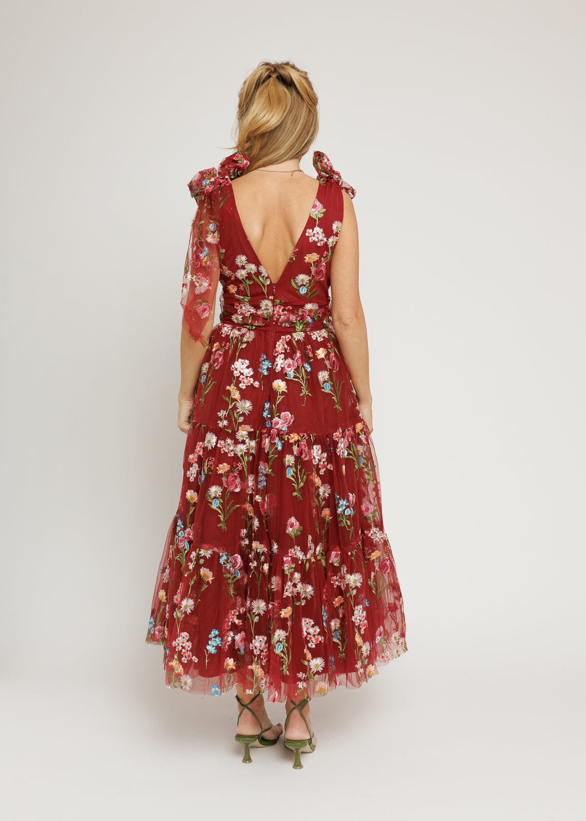 Margaret Floral Midi Dress Red