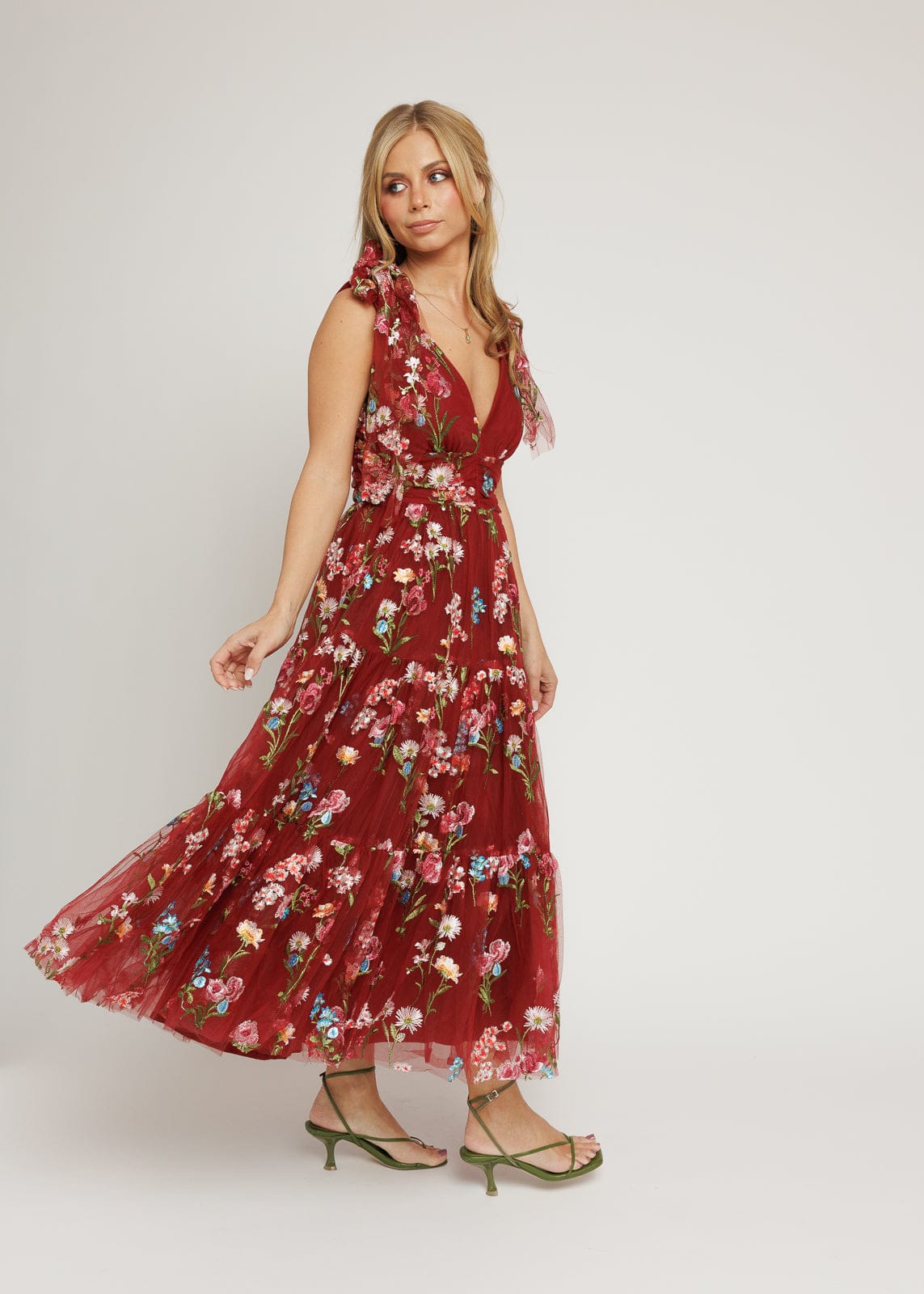 Margaret Floral Midi Dress Red