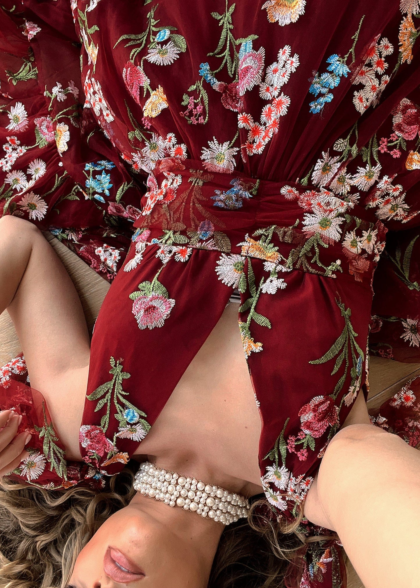 Margaret Floral Midi Dress Red