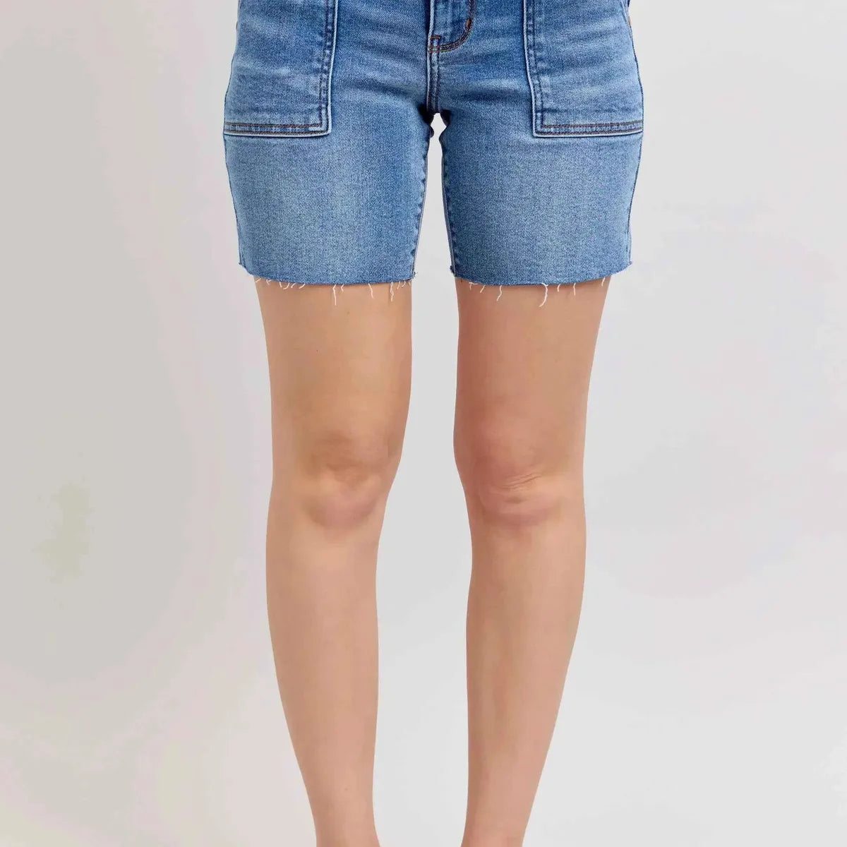 Mid Rise Bermudas Denim Shorts W/ Back Flap Pockets