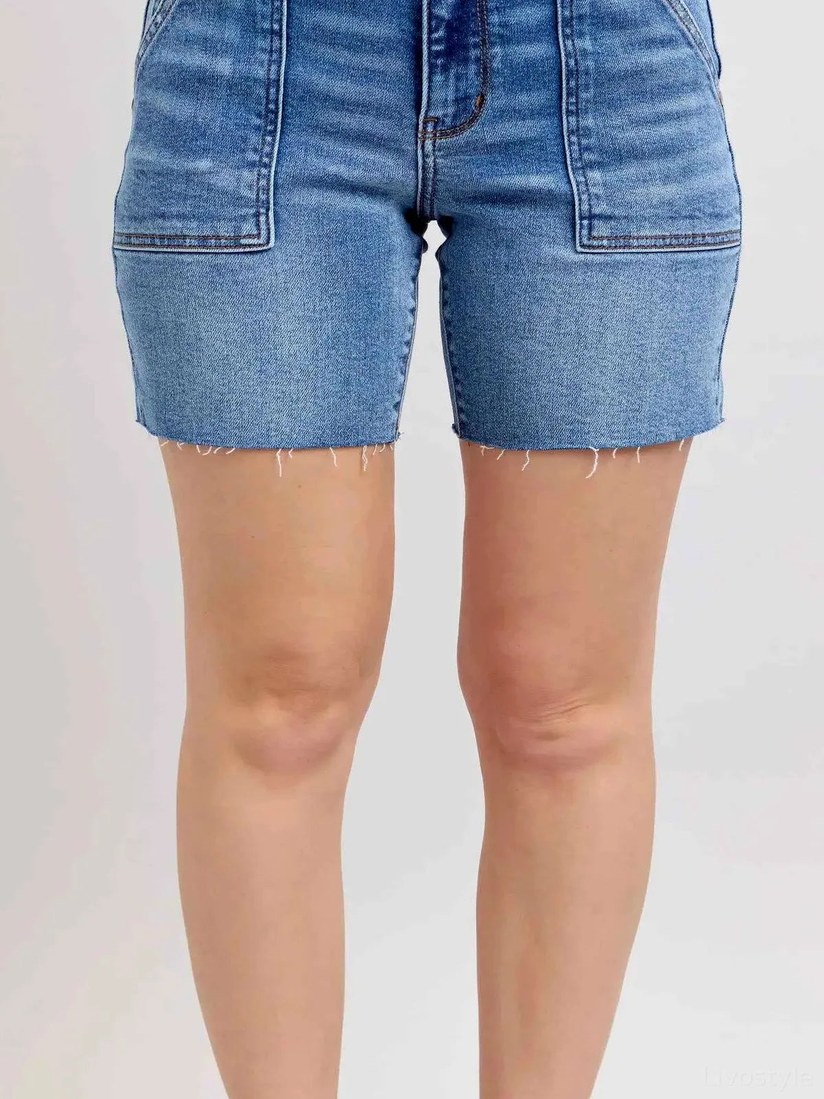 Mid Rise Bermudas Denim Shorts W/ Back Flap Pockets