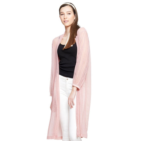 Lace Detail Long Sleeve Sheer Accent Kimono Poncho Beachwear