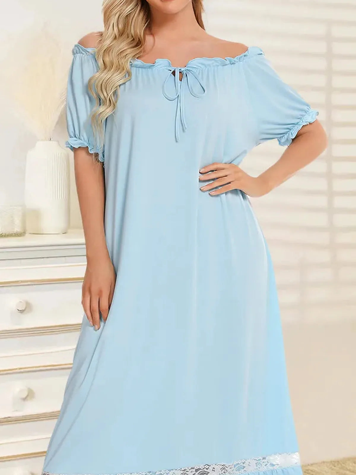 Lace Detail Short Sleeve Lounge Dress