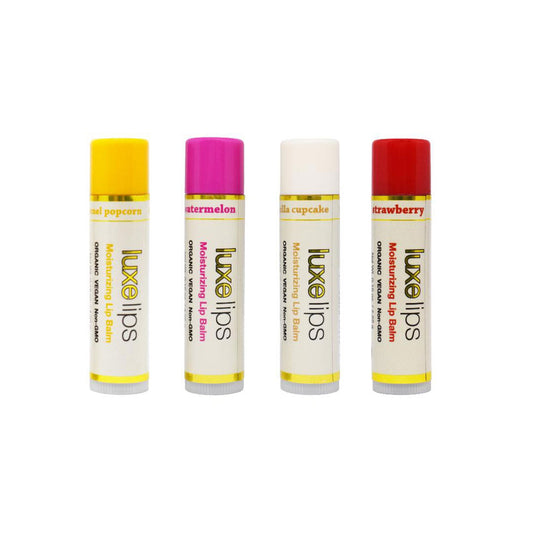 Luxe Lips 4 Pack: Caramel Popcorn, Watermelon, Vanilla & Strawberry