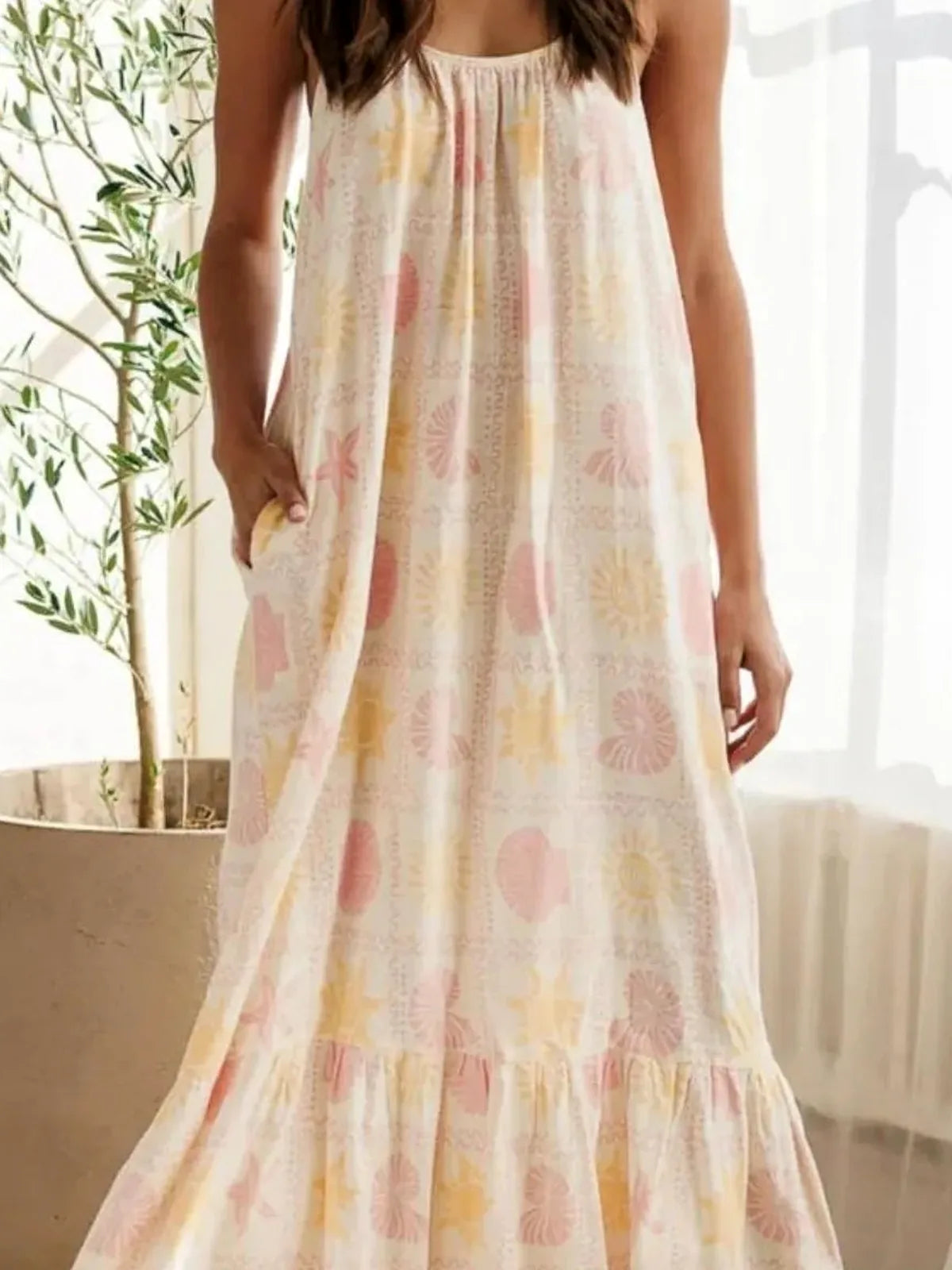 Printed Maxi Lounge Dress with Ruffled Hem