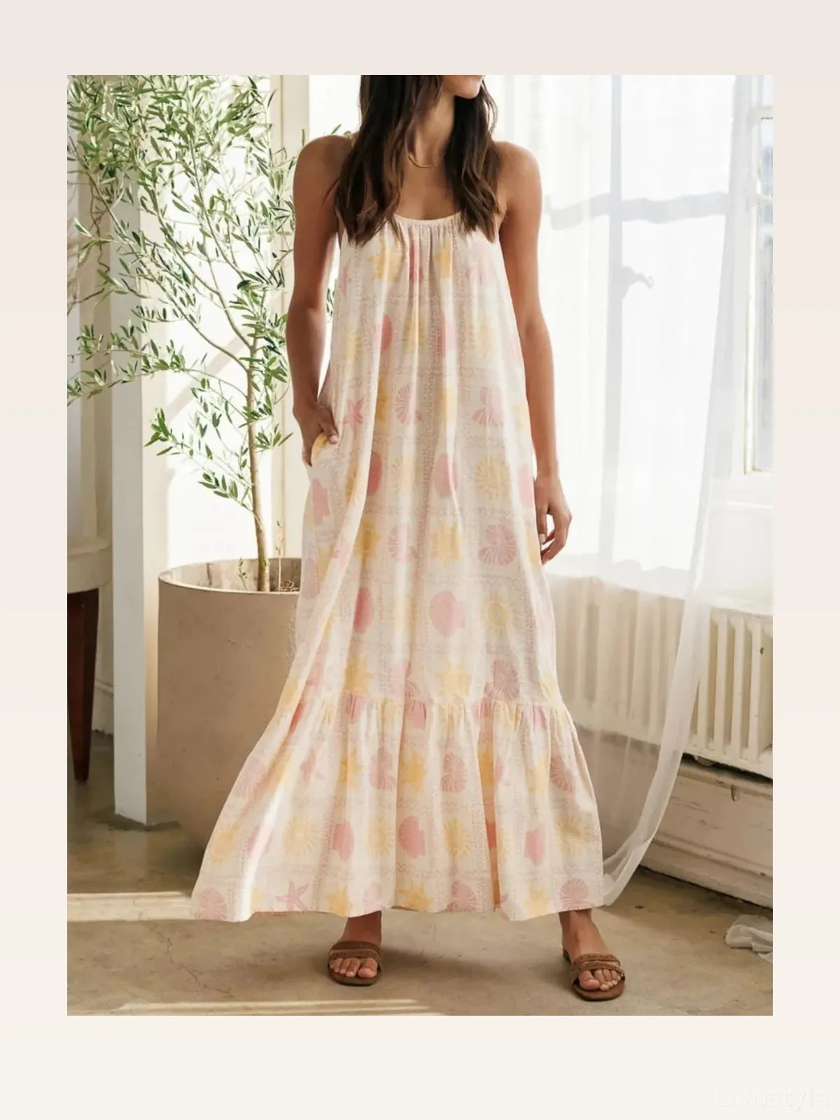 Printed Maxi Lounge Dress with Ruffled Hem