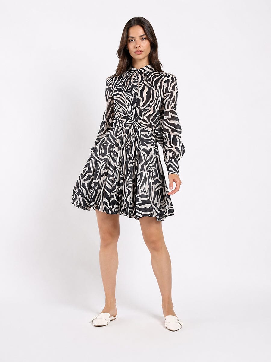 Printed Mini Dress with a Balloon Skirt Silhouette