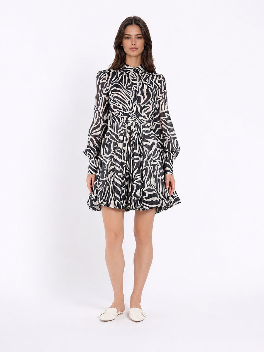 Printed Mini Dress with a Balloon Skirt Silhouette