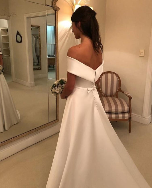 Sexy Satin Off Shoulder A Line Wedding Dress