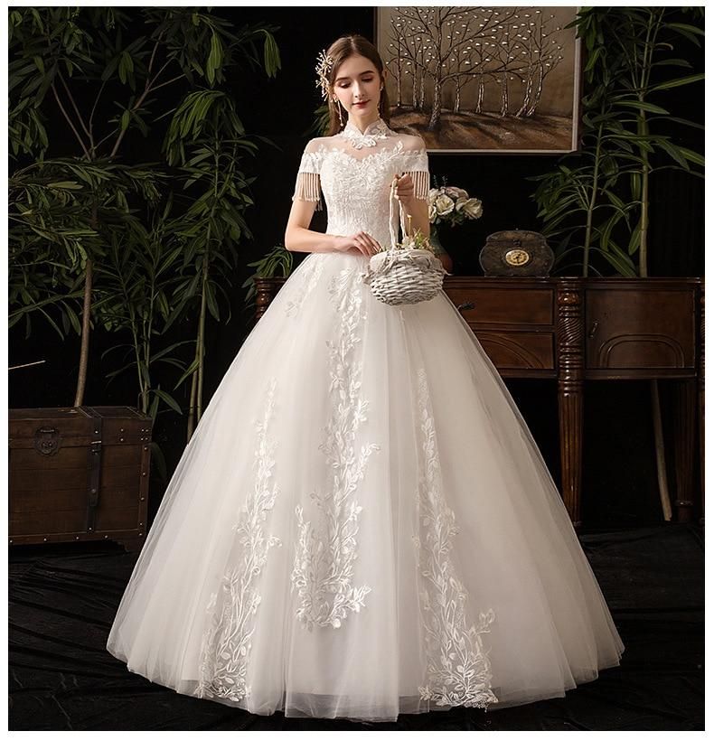 Vintage High Neck Short Sleeve Wedding Dress