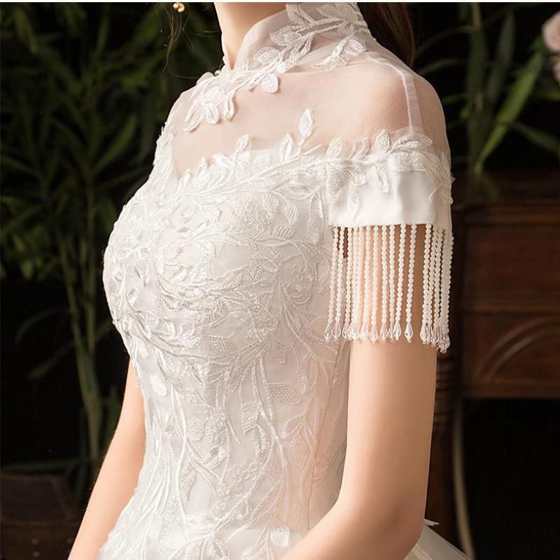 Vintage High Neck Short Sleeve Wedding Dress