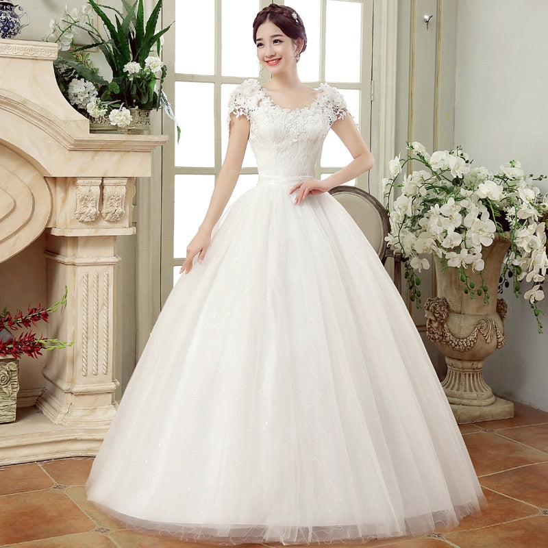 Vintage Lace Wedding Cap Sleeves Ball Gowns