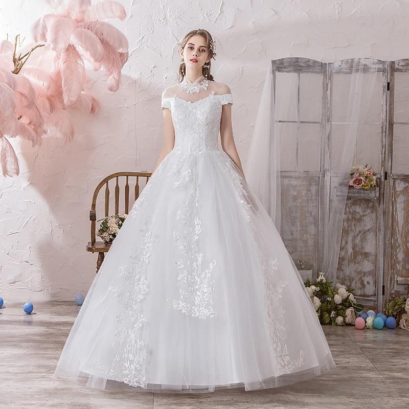Vintage High Neck Luxury Wedding Dress with Short Sleeve