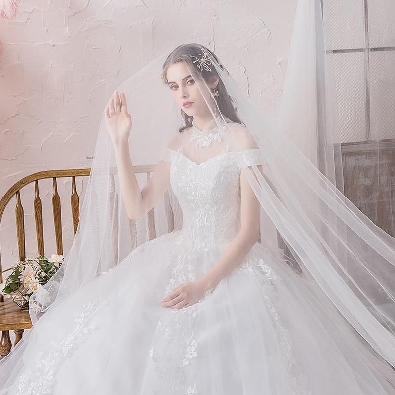 Vintage High Neck Luxury Wedding Dress with Short Sleeve