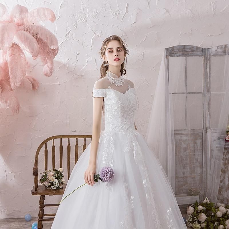 Vintage High Neck Luxury Wedding Dress with Short Sleeve