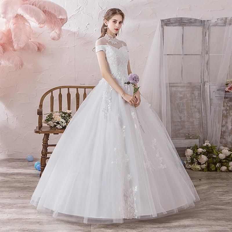 Vintage High Neck Luxury Wedding Dress with Short Sleeve