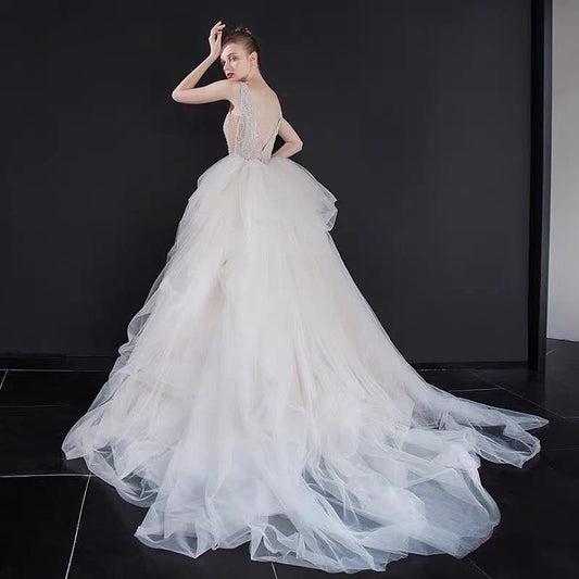 Luxury Wedding Dress Backless Sexy Pearl Beaded