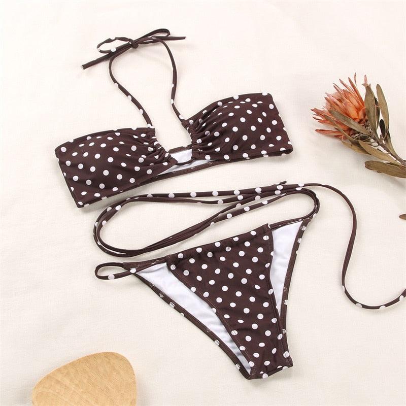 3-Piece Bikinis Suit Halter Polka Dot Swimwear Women Beachwear Women's 3 Piece Bikini Set Swimsuit Cover Ups Sheer Sarongs Beach Wrap Skirt Bathing Suit Swimsuit Female Holiday Beach Skirt Bikini Set