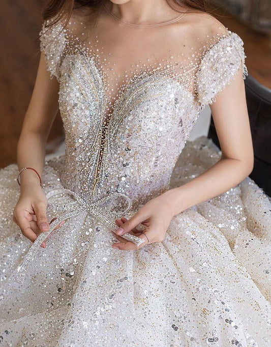 Luxury Princess Wedding Dress with Shiny Beading Crystals