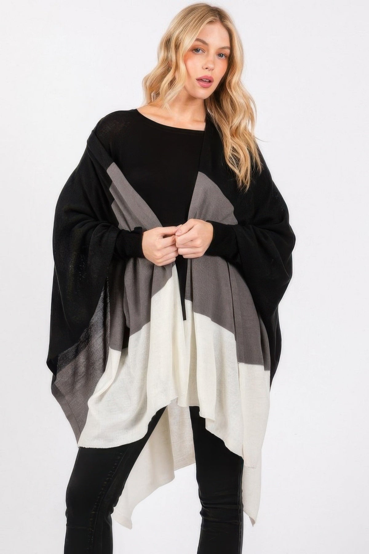 Three Tone Lightweight Ruana Poncho