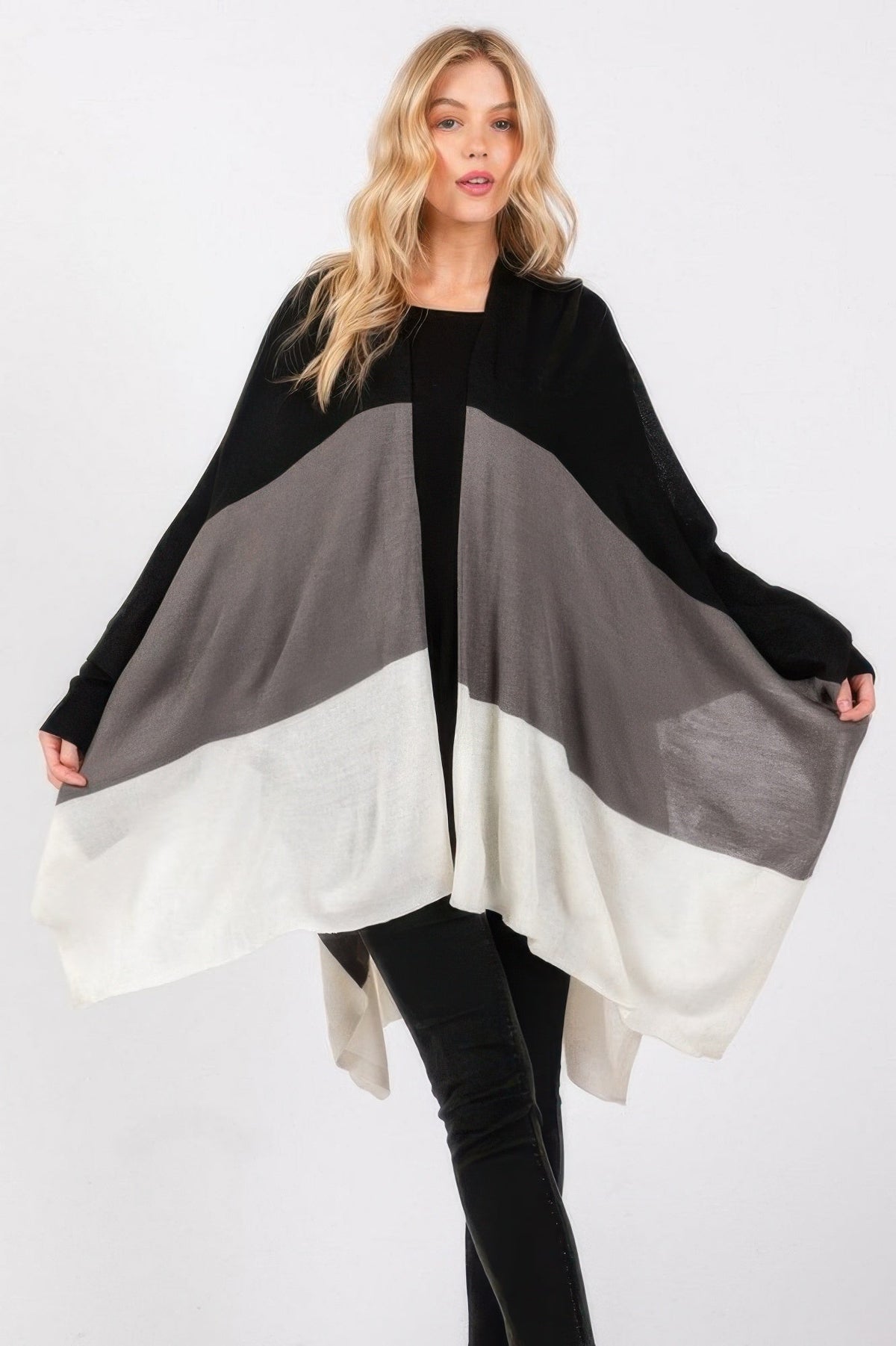 Three Tone Lightweight Ruana Poncho