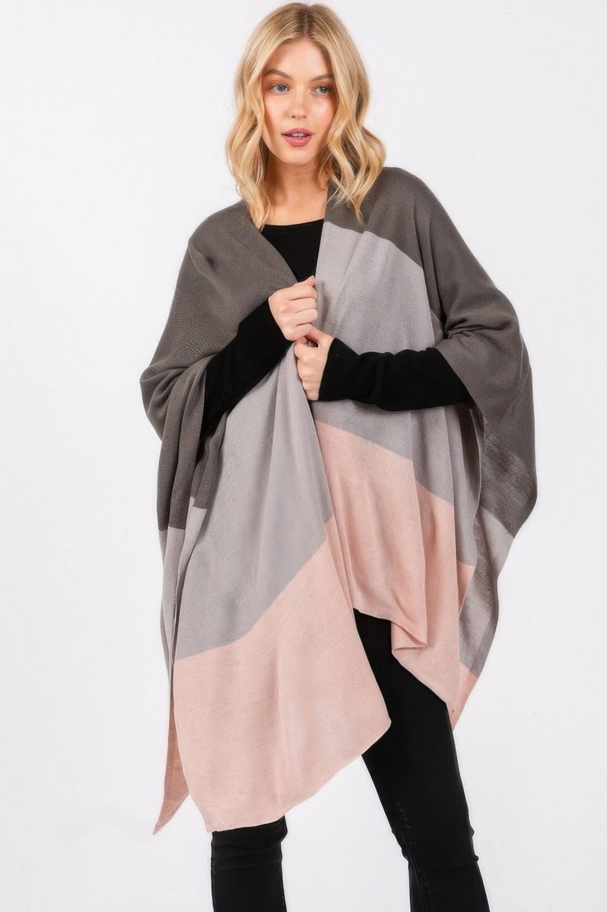 Three Tone Lightweight Ruana Poncho