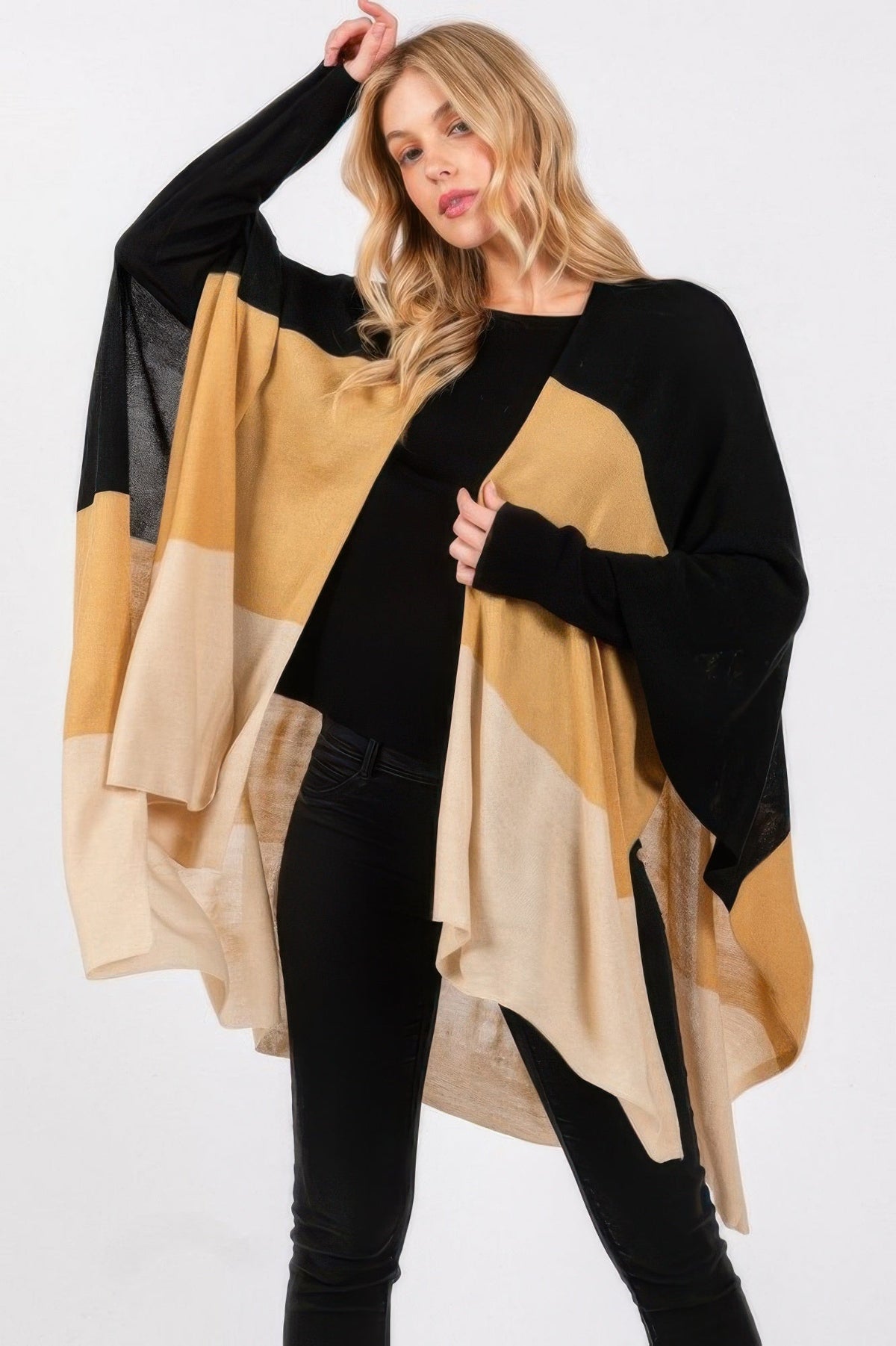 Three Tone Lightweight Ruana Poncho