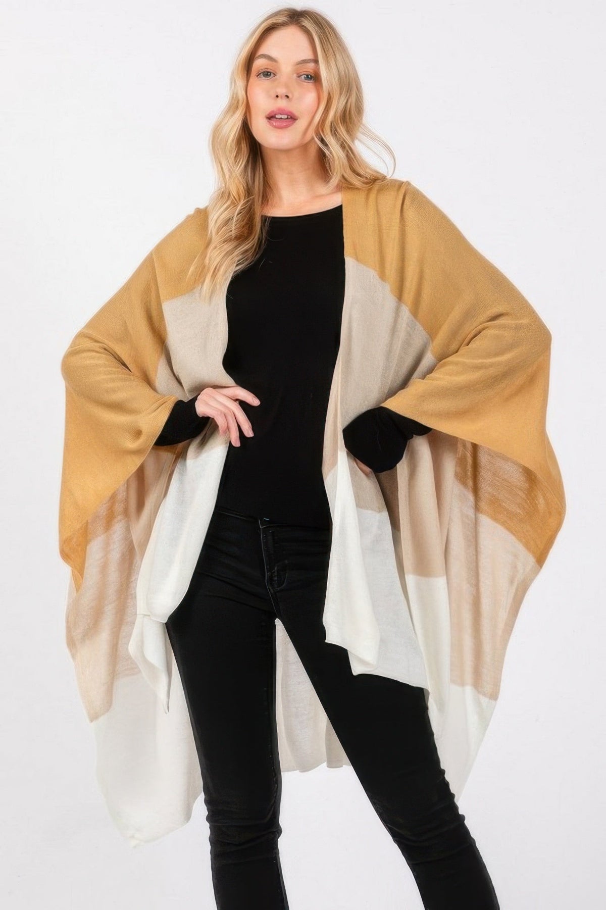 Three Tone Lightweight Ruana Poncho