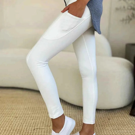 White High Rise Slim Fit Pocket Sports Leggings