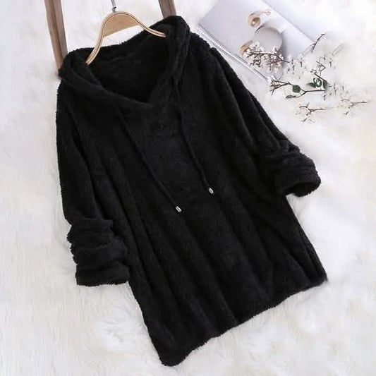 Women's Fleece Hoodie Solid Color Long Sleeve Sweatshirt